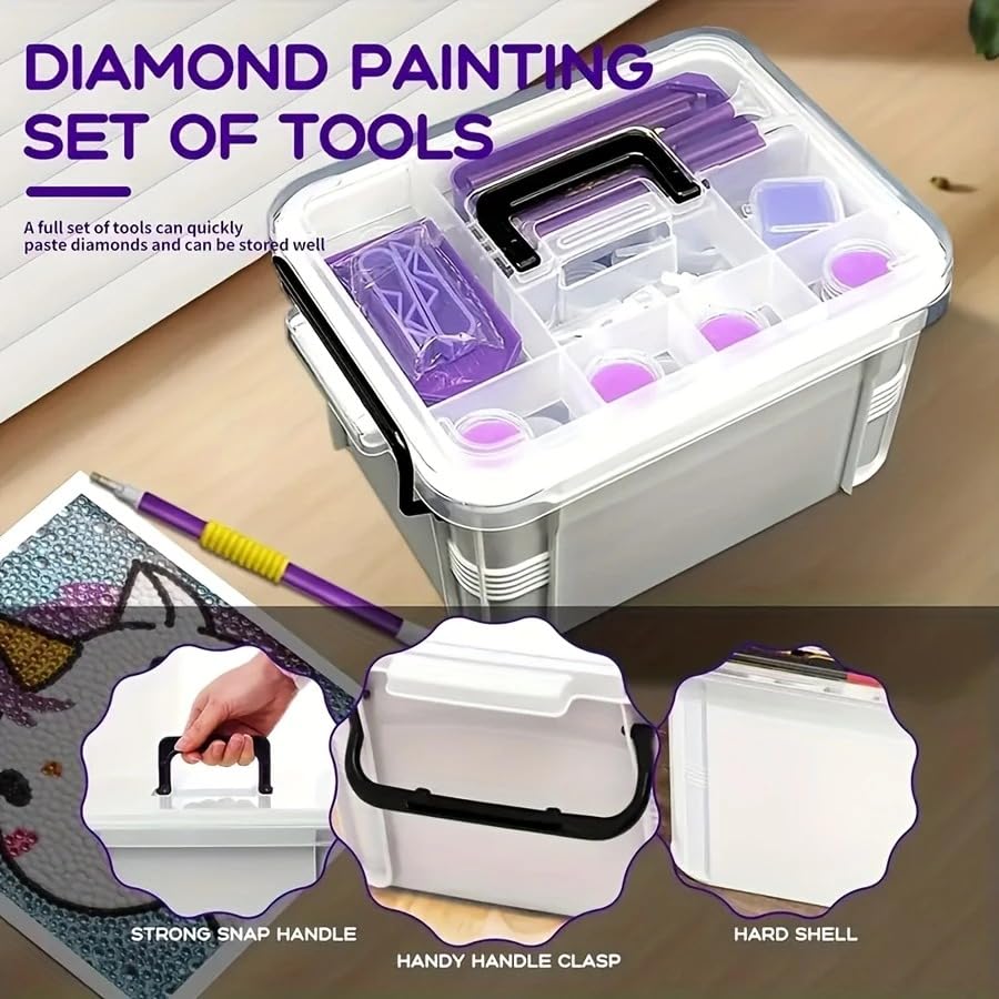 Huacan 111Pcs 5D Diamond Painting Tool Set Portable Tool Box with Handle Craft Jewelry Bead Storage Box