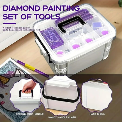 Huacan 111Pcs 5D Diamond Painting Tool Set Portable Tool Box with Handle Craft Jewelry Bead Storage Box