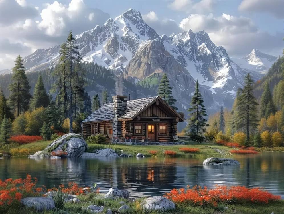Shouruihua Diamond Painting Kits for Adults, Mountain Scene Diamond Art Kit | Mountains Water, Cabin, Forest, Landscape, Gem Art, Diamond Dotz Kits, Diamond Dots, Wall Art, Full Round Drill, 15.7x11.8in - color: Natural Scenery