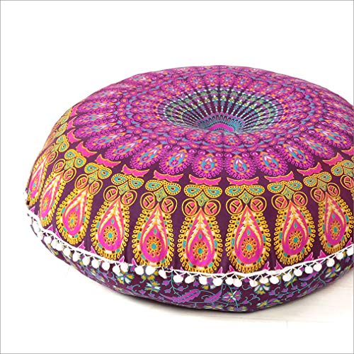 Mandala Floor Pillow Cover Meditation Cushion Seating Throw Hippie Round Colorful Decorative Bohemian Indian Pouf Ottoman Handmade Cover ONLY (A1 Purple 2, 32" x 32") - color: A1 Purple 2, size: 32" x 32" (Pack of 1)
