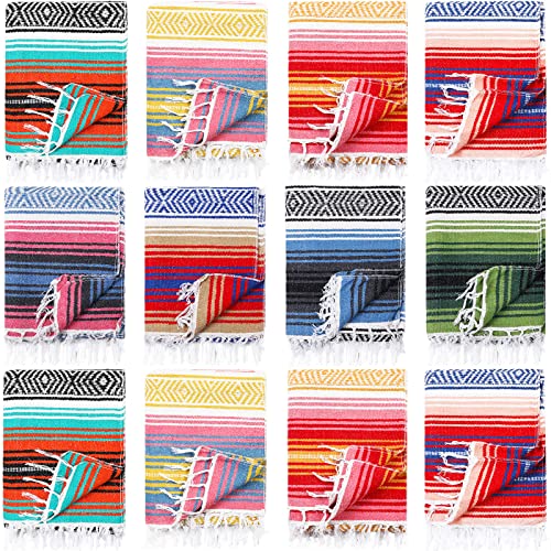 Macarrie 12 Pcs Mexican Beach Blankets Bulk Large Thick Serape Blanket Colorful Striped Yoga Throw for Outdoor Beach Park Picnic Car Couch Home - color: Bright Colors