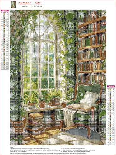 MXJSUA Greenery Reading Nook Diamond Art Painting Kits for Adults, Full Drill 5D Round Dots Diamonds Paint Picture for Beginners, Gem Art Painting Craft Kits for Home Decor Gift 12x16 inch - color: Greenery Reading Nook