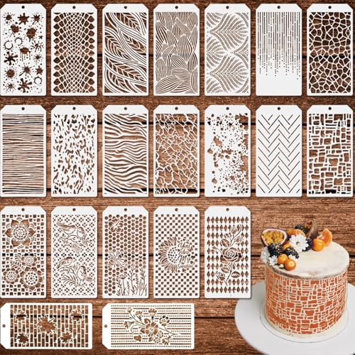 Texture Stencils for Painting, 21 Pcs 9.4 * 4.7" for Cake Decor Wood Signs | Reusable & Easy to Clean, Nature Leaf Patterns, Canvas Accents, Large Pattern Layouts, Furniture Panels, Beginner Friendly - color: Texture 7.4*4.7" 21PCS