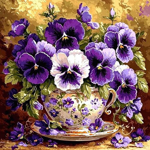 Bowetile 5D Diamond Art Flowers Kits for Adults Beginners, Violet Diamond Painting Kits, DIY Full Round Drill Diamond Dots Paintings Picture Flower Gem Art Craft for Home Wall Decor 12x12 Inch - color: Flowers