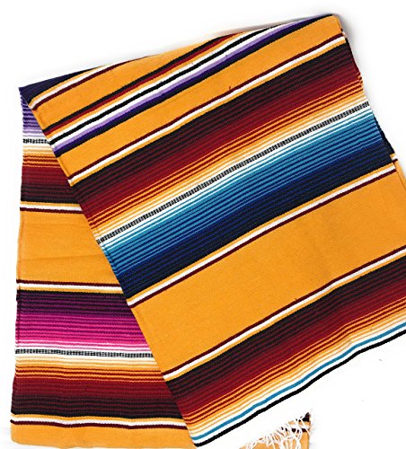 Large Authentic Mexican Blankets Colorful Serape Blanket 7' X 5' (Pick Your Color) (Yellow) - color: Yellow