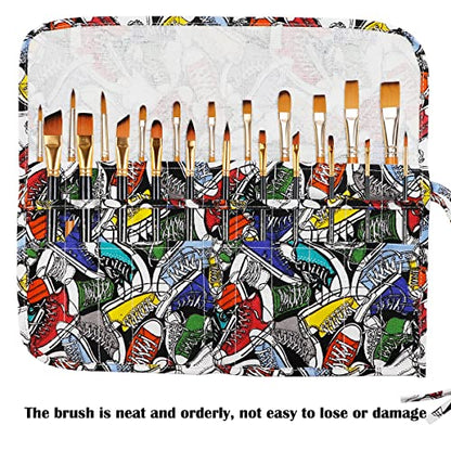22 Slot Canvas Art Paint Brush Holder Canvas Brush Pouch Watercolor Paintbrushes Roll-Up Case Bag for Watercolor Oil Paint Brush (Trendy Graffiti Style) - color: Style-2