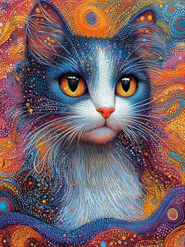 Shouruihua Diamond Painting Kits for Adults, Funny Cat Diamond Art Kit | Abstract Cat, Gem Art, Diamond Dotz Kits, Animal Diamond Dots, Full Round Drill Diamond Painting Kits for Adults, 11.8x15.7in - color: Animal(Funny Cat-2)
