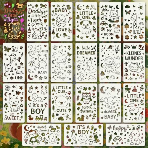 Animal Stencils for Crafts Reusable 20Pcs Stencils(7X3.9 Inch) | DIY Art Painting Stencil Furniture Decor Kit for Wood Embroidery Wall Silk Screen Journaling - color: Animal 1