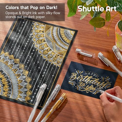 Shuttle Art White Gold Silver Gel Pens, 6 Pack 0.7mm, 1.0mm Metallic Gel Ink Pens Fine Point for Black Paper Highlighting Card Making Scrapbooking Coloring Writing Drawing School Office Home - color: 4 White, 1 Gold, 1 Silver