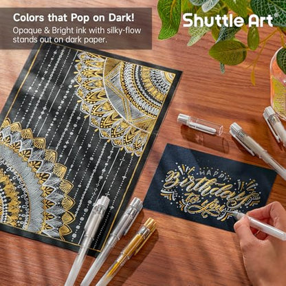 Shuttle Art White Gold Silver Gel Pens, 6 Pack 0.7mm, 1.0mm Metallic Gel Ink Pens Fine Point for Black Paper Highlighting Card Making Scrapbooking Coloring Writing Drawing School Office Home - color: 4 White, 1 Gold, 1 Silver