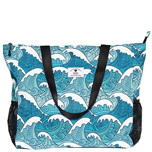 ESVAN LARGE BEACH BAG Water Resistant Lightweight 20 inch Women Oversize Tote Bag for Gym Beach Travel Pool Yoga Nurse - color: Wave