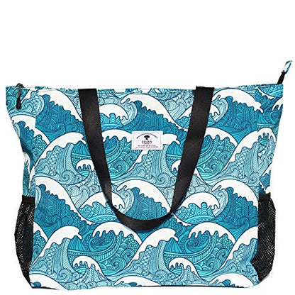 ESVAN LARGE BEACH BAG Water Resistant Lightweight 20 inch Women Oversize Tote Bag for Gym Beach Travel Pool Yoga Nurse - color: Wave