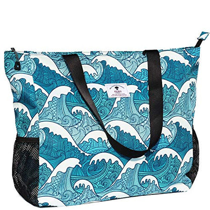 ESVAN LARGE BEACH BAG Water Resistant Lightweight 20 inch Women Oversize Tote Bag for Gym Beach Travel Pool Yoga Nurse - color: Wave
