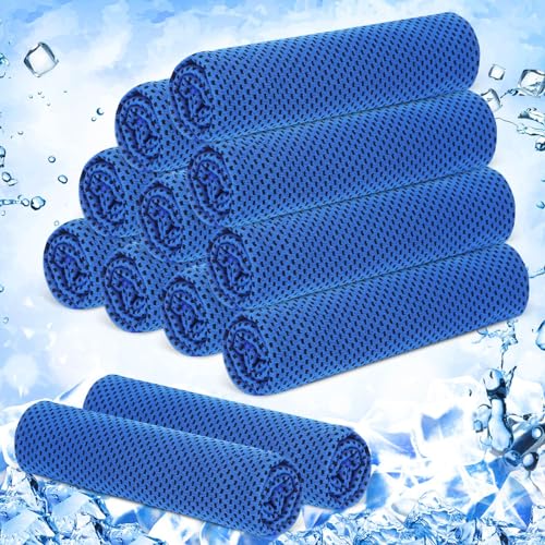 Hosuly 12 Pieces Cooling Towels, 40 x 12 Inch Ice Cool Towel for Neck and Face Microfiber Soft Breathable Chilly Rags for Yoga, Sports, Golf, Gym, Running, Workout(Dark Blue) - color: Dark Blue