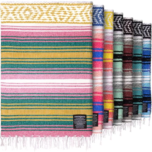 Hydration Nation Authentic Large Handwoven Mexican Striped Throw Blanket - Soft, Durable, Eco-Friendly - 70"x50" - Sunshine - color: Sunshine