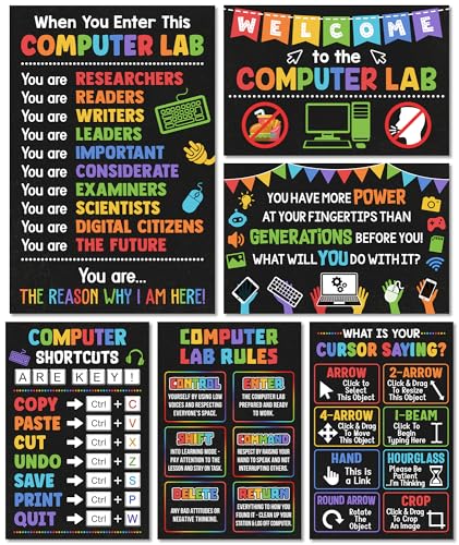 Lalunia 6 Pcs Computer Science Classroom Poster (11x16) - Computer Lab Posters, Teachers Supplies PC Shortcuts, Stem Technology Education Chart, PC Keyboard Wall Art For Kids, Back To School Gifts - color: Computer Lab