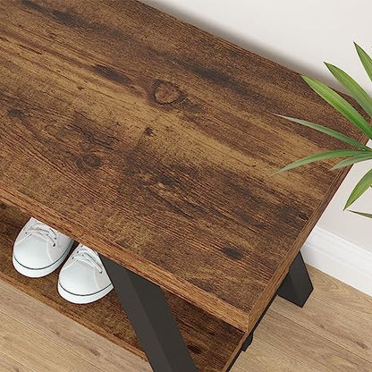LVB Rustic Entryway Bench with Storage, Hallway Bench for Entryway, 47 in - color: Rustic Brown