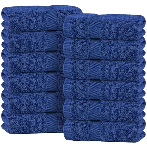 White Classic Navy Blue Hand Towels for Bathroom [12 Pack] Cotton Hand Towel Bulk for Gym, Kitchen and Spa, 16x27 Inches Soft Highly Absorbent Quick Dry Terry Salon Towels - color: Navy Blue, size: Hand Towels, 12 Pack