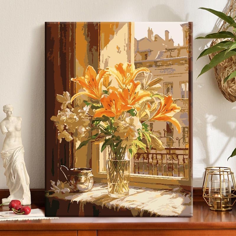 ZRIZQ Flowers Paint by Numbers Kit for Adults Beginner,City Scape,16x20 | Full set with wooden brushes,rolled canvas,rich paints.Calming activity.Beginner friendly.Just open and paint. - color: 16"X20"Rolled Canvas-Floral