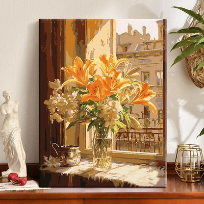 ZRIZQ Flowers Paint by Numbers Kit for Adults Beginner,City Scape,16x20 | Full set with wooden brushes,rolled canvas,rich paints.Calming activity.Beginner friendly.Just open and paint. - color: 16"X20"Rolled Canvas-Floral