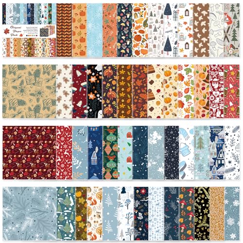 Origami Paper 50 Sheets, 6-Inch Square Double Sided Colored Craft Paper | 70GSM colorful paper,50 Vivid Pattern Origami Kit,DIY Hand Crafts,Arts Creativity,Easy to Fold,No-Fading.Winter - color: 50 sheets-winter