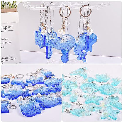 Attuslla 2 PCS Resin Earring Molds Ocean Series Pendant Resin Molds Silicone Jewelry Silicone Resin Molds Making Kits with Ear Hooks, Jump Rings for DIY Earrings, Necklace, Pendant Supplies - color: Style 2