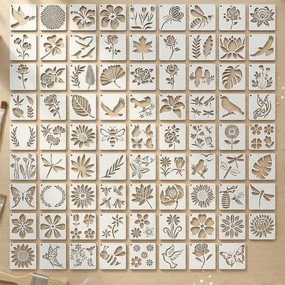 80Pcs Reusable Stencils for Painting Set, 3 Inch Botanical Flower Bird Butterfly Painting Templates for DIY Art Decor Classroom Projects