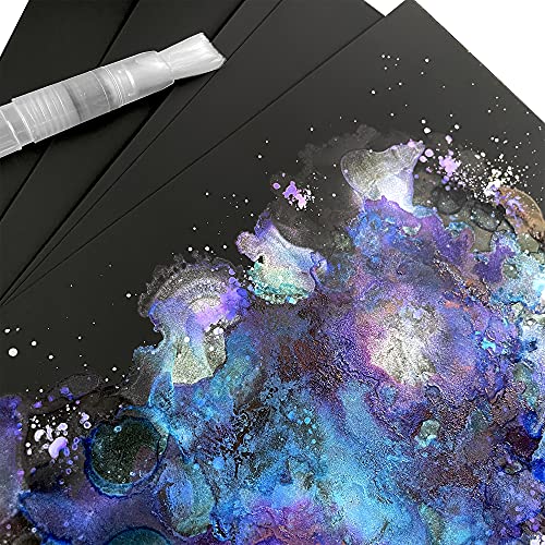 Pixiss Black Alcohol Ink Paper - 25 Sheets Heavy Weight Art Paper for Alcohol Ink & Watercolor - Extra Smooth Synthetic A4 5x7 Inches, 300gsm - size: 5x7 (25 Pack)