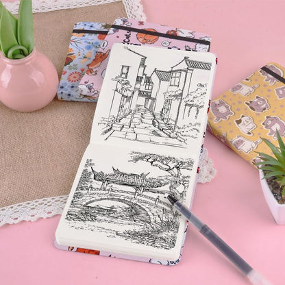qianshan 4.8" x 4.8" Hardcover Sketchbook,Small Mixed Media Sketch Pad,96 Sheets 80gsm Acid-Free Artist Travel Journal Pocket Blank Notepad for Adults Drawing Painting,Art Supplies.Pink Cute Cat - color: 80gsm Cloth-pink cute cat