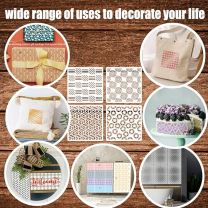 Geometric Stencils for Painting, 16 Pcs 6 Inch for Wood Signs Canvas | Reusable & Easy to Clean, Abstract Layering Patterns, Gift Boxes, Scrapbooks, Paper Projects, Beginner Friendly - color: Geometric 6" 16PCS 04