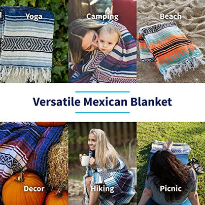 La Montana Bulk Falsa Mexican Blanket, 4 Pack, Cobalt Blue/Light Blue/White - color: Cobalt Blue/Light Blue/White