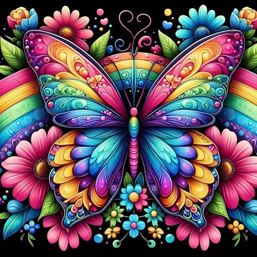Diamond Art Kits for Adults,Rainbow Butterfly Diamond Paintings Kits | Flower 5D DIY Paint By Diamonds,Full Round Drill Diamond Dot Gem Art Painting Kits,for Home Wall Decor 13.8X13.8 Inch - color: KM532-1