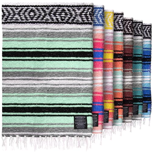 Hydration Nation Authentic Extra Large Mexican Blanket (70"x50") - Handwoven Yoga, Serape- Artisanal Falsa, Beach, Camping, Picnic, Outdoor (Aqua Green) - color: Aqua Green