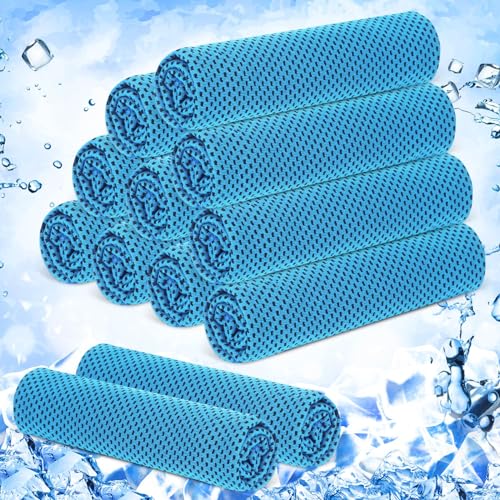 Hosuly 12 Pieces Cooling Towels, 40 x 12 Inch Ice Cool Towel for Neck and Face Microfiber Soft Breathable Chilly Rags for Yoga, Sports, Golf, Gym, Running, Workout(Light Blue) - color: Light Blue