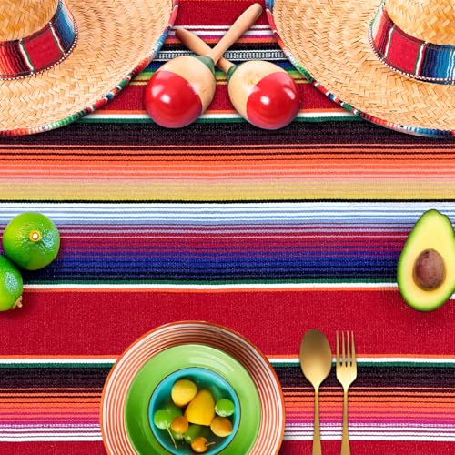 OurWarm 84x59 Inch Mexican Blanket, Mexican Tablecloth for Party Decor, Red | Striped Tablecloth with Tassels, Rectangle Mexican Blankets and Throws, Outdoor Blanket for Yoga, Beach, Camping, Picnic