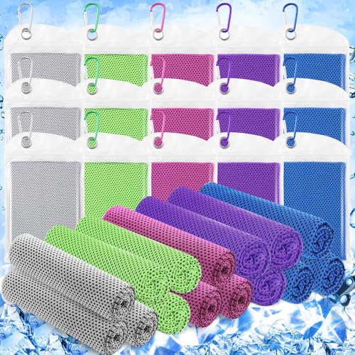Hosuly 15 Pcs Cooling Towels 40" x 12", Multicolor - color: Dark Blue, Light Gray, Bright Green, Rose Red, Purple