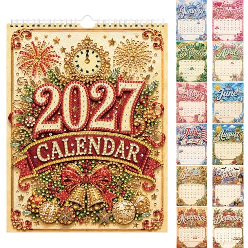 2027 Diamond Art Wall Calendar for Adults Beginners 12 Monthly Holiday Themes 9.9" x 6.7" Hanging Loop DIY Craft Wall Calendars with Notes Section for Home Office Planning-Holiday - color: Holiday