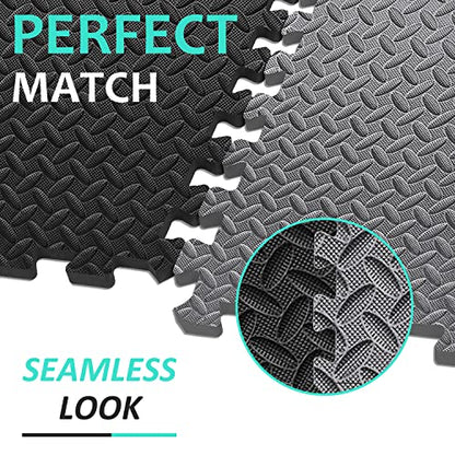 BEAUTYOVO Puzzle Exercise Mat with 12/24/48 Tiles Interlocking Foam Gym Mats, 24'' x 24'' EVA Foam Floor Tiles, Protective Flooring Mats for Gym Equipment - color: 192 Sq.ft/48 Tiles - Black&gray