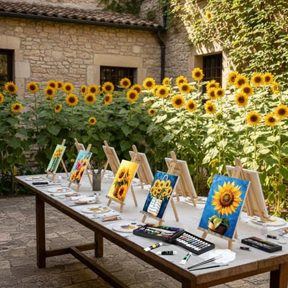 Ctosree 72 Pcs Sunflower Paint and Sip Kit for Adults 8'' x 10'' Pre Drawn Canvas for Painting DIY Pre Printed Canvas for Party Favor Acrylic Painting Kit Wood Easel Brushes Date Night Bulk - style: Sunflower
