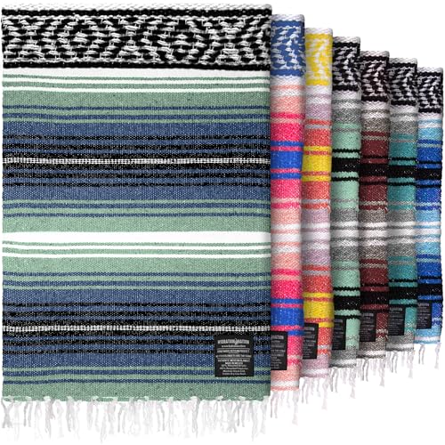 Hydration Nation Authentic Large Handwoven Mexican Blanket - Soft Yoga- Durable Serape- Lightweight Falsa, Beach, Camping, Picnic, Outdoor Blanket 70"x50" - Arctic - color: Arctic