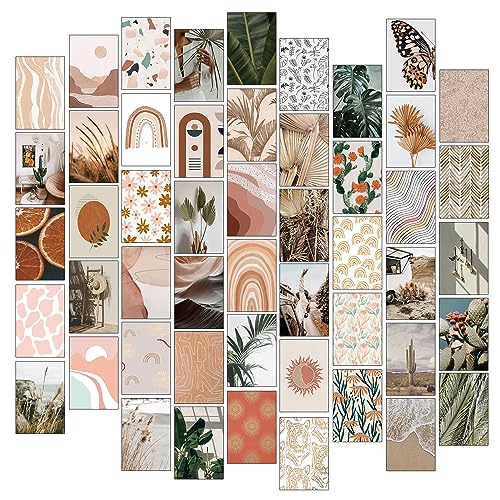 TRAMIN 50PCS Boho Pictures Wall Collage Kit, Peach Teal Photo Collection Dorm Decor for Girl Teens and Women, Orange, Prints, Small Posters for Room Bedroom Aesthetic - color: Boho
