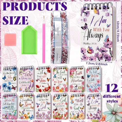 Fuyoooo 12 Pcs Bible Verse Diamond Art Notebook for Adult, 4.72 x 2.83 Inch | Bible Verse Diamond Art Kits, Christian DIY Cover Notebook Diamond Painting for Beginners, 5d Journal Notepad Accessories - style: Floral Bible