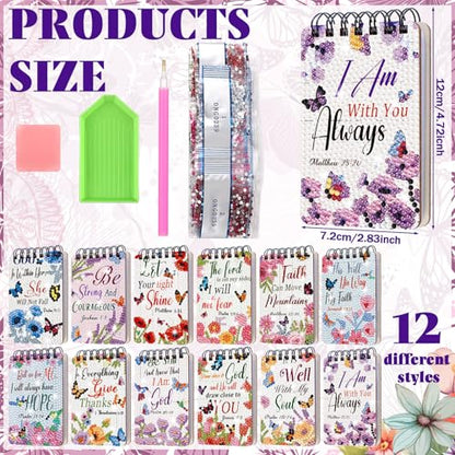 Fuyoooo 12 Pcs Bible Verse Diamond Art Notebook for Adult, 4.72 x 2.83 Inch | Bible Verse Diamond Art Kits, Christian DIY Cover Notebook Diamond Painting for Beginners, 5d Journal Notepad Accessories - style: Floral Bible