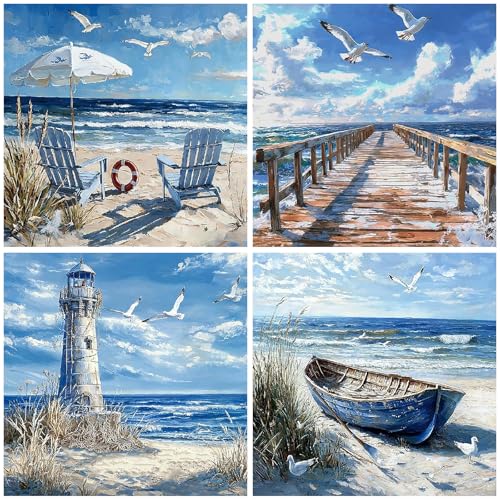 4 Pack Diamond Art Kits for Adults Funny Diamond Painting Kit for Beginner | 5D DIY Beach Diamond Dots Full Drill Crafts for Gem Art Dot Art for Adults Home Wall Decor for Teens 12x12 in - color: DP03183