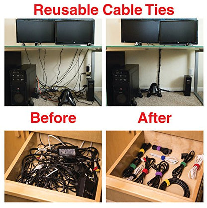 Elastic Reusable Cinch Straps & Cable Ties, 26 Pack Combo Set Assortment, Multipurpose Quality Hook & Loop Cable Organizer, Securing Straps - size: Combo 26 Pack