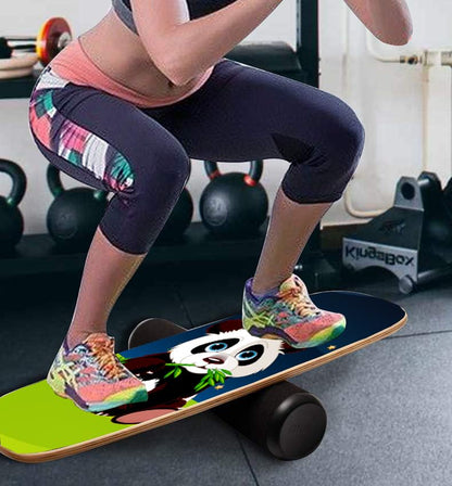 Balance Board Surf Trainer with Adjustable Stoppers - 2 Different Distance Options Balance Board for Surfing, Snowboarding, Skiing, Skateboarding, 300lbs Capacity - color: Panda