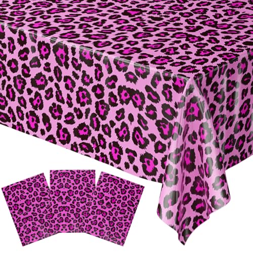 Blue Orchards Pink Leopard Party Table Covers (Pack of 3) - 54"x108" XL - Cheetah Birthday Tablecloth, Wild Animal Print Theme Decoration, Safari Girl Table Cloth, Bachelorette Party Supplies, Decor - color: Pink Leopard (Pack of 3)