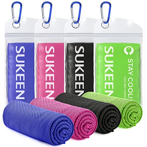 Sukeen 4 Pack Cooling Towels (40"x 12"), Cooling Neck Wraps, Soft Ice Towel - color: Dark Blue/Green/Black/Pink