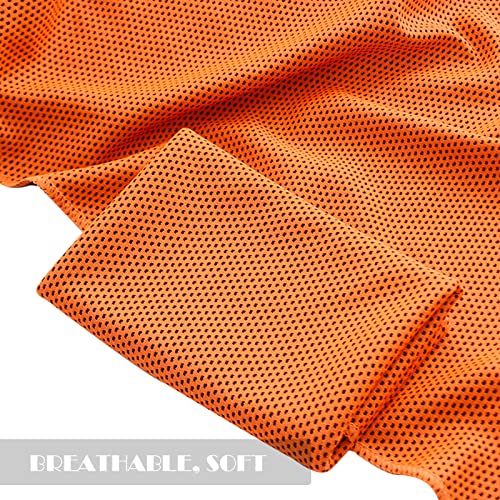 쿨링 타월 101.6 x 30.5cm(40 x 12인치) 아이스 타월 20개 팩, 목과 얼굴용 극세사 쌀쌀한 가방 포함, 통기성 요가 체육관 스테이 쿨 타월 땀 걸레, 운동 러닝 캠핑 필라테스 해변용, 오렌지 - color: 주황색.