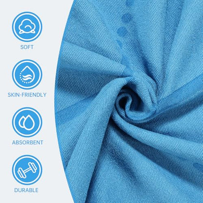 CSITE Yoga Mat Towel with Silicone Grip Dots & Rectangular Wrap Design, Non Slip Hot Yoga Mat Towel with Alignment Line + 1pc Hand Towel, 72” x 24”, Dark Blue